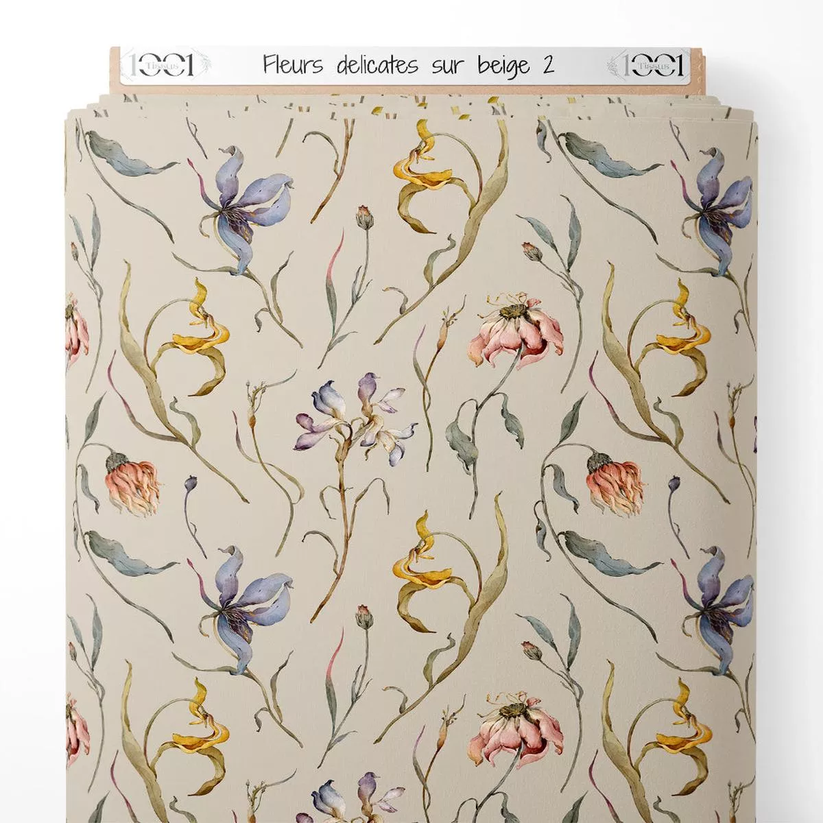 Tissu – Fleurs dlicates sur beige 2