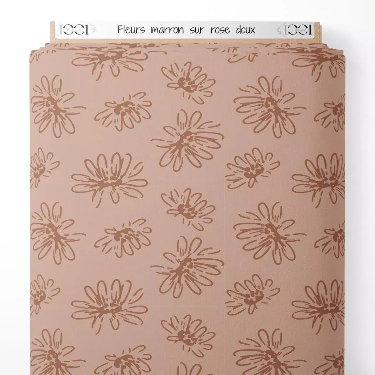 tissu-fleurs-marron-sur-rose-doux Tissu – Fleurs marron sur rose doux