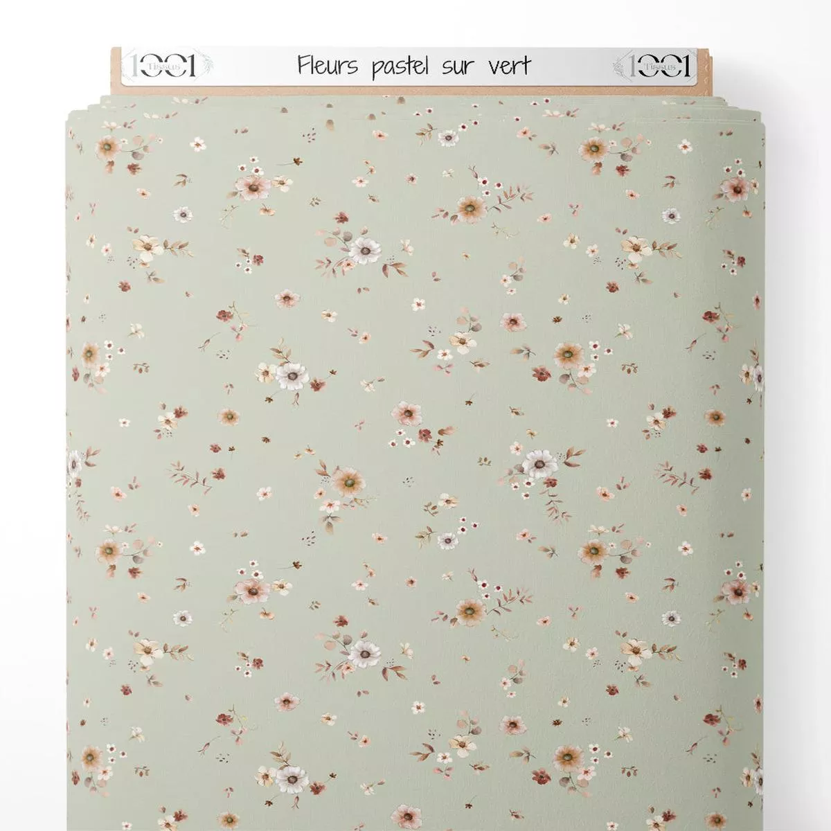 tissu-fleurs-pastel-sur-vert Tissu – Fleurs pastel sur vert