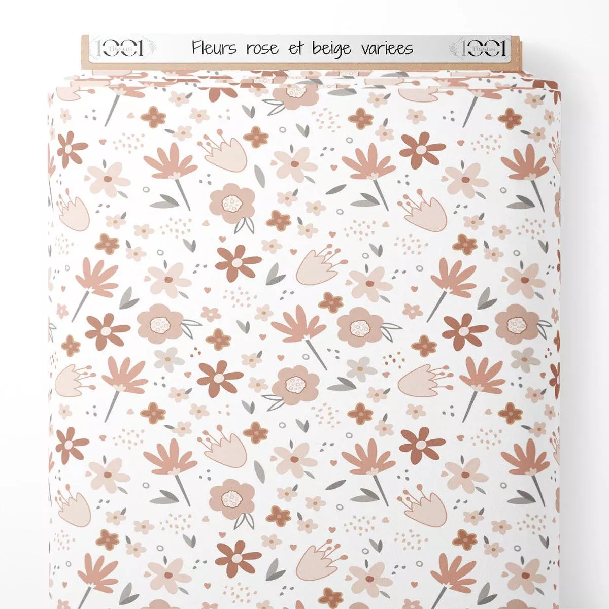 tissu-fleurs-rose-et-beige-varies Tissu – Fleurs rose et beige varies