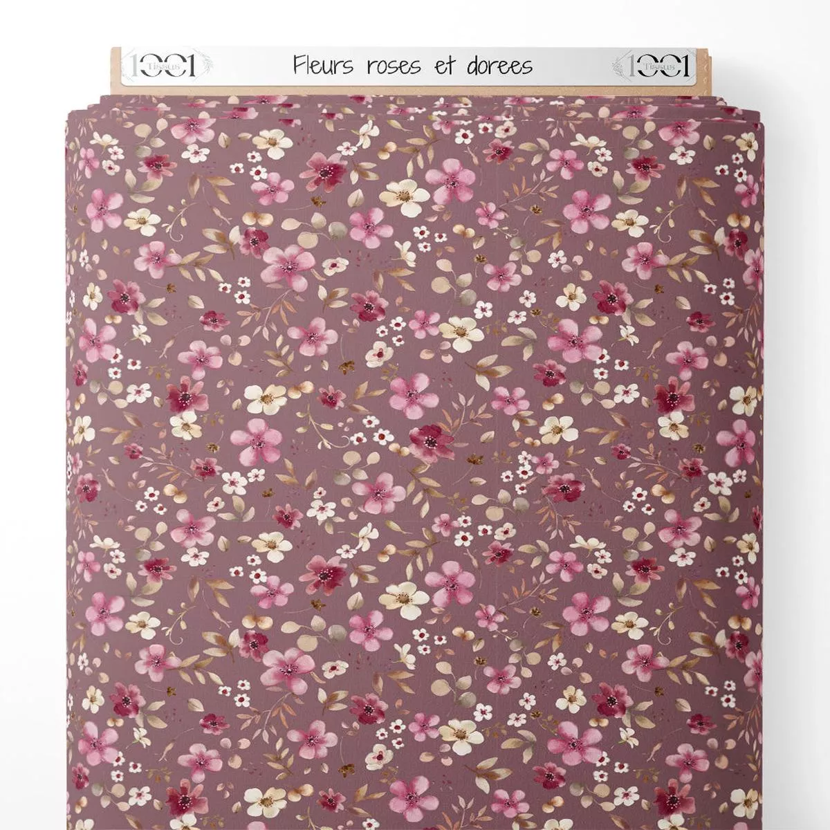 Tissu – Fleurs roses et dores