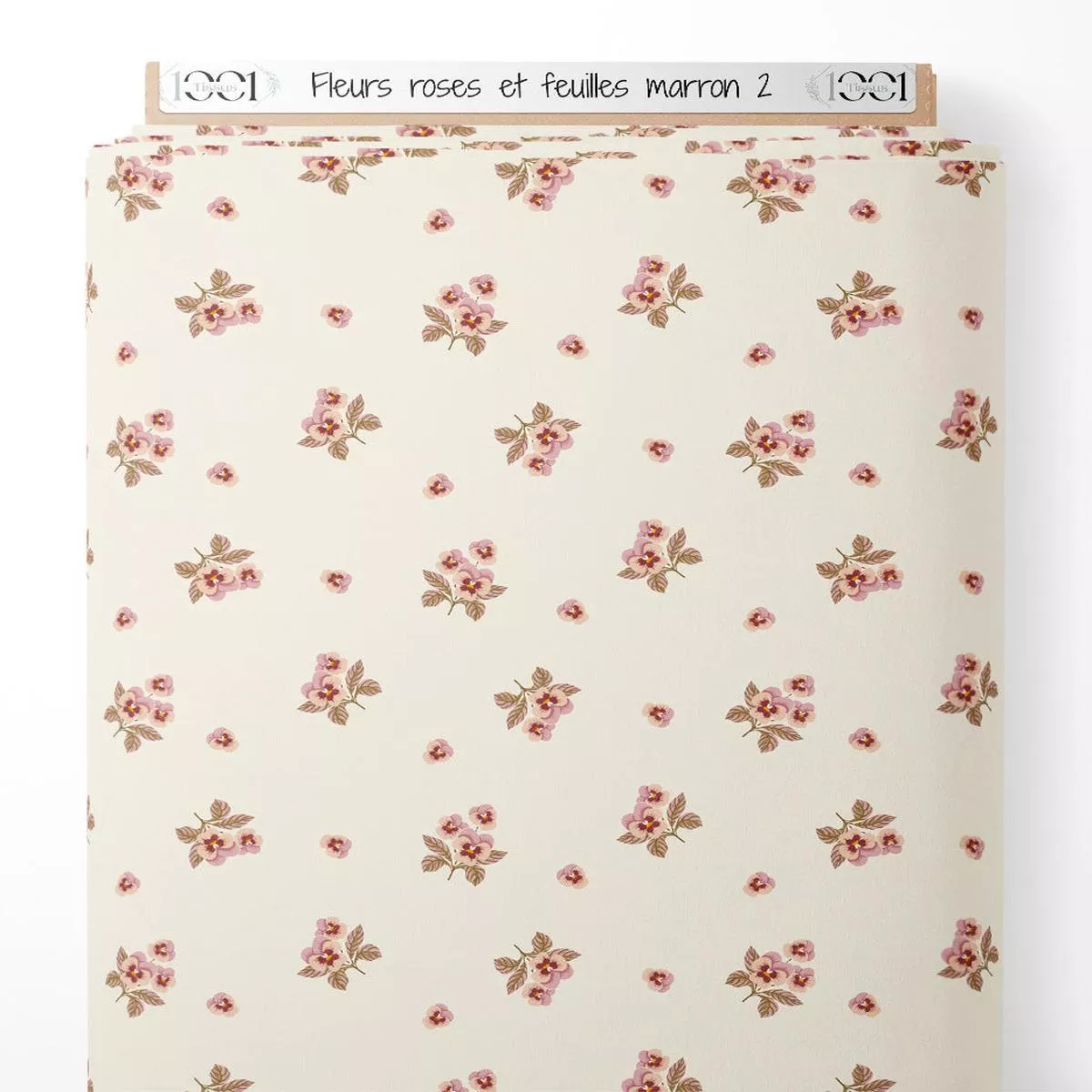 tissu-fleurs-roses-et-feuilles-marron-2 Tissu – Fleurs roses et feuilles marron 2