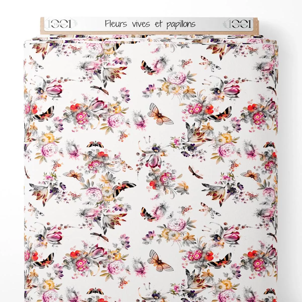 tissu-fleurs-vives-et-papillons Tissu – Fleurs vives et papillons
