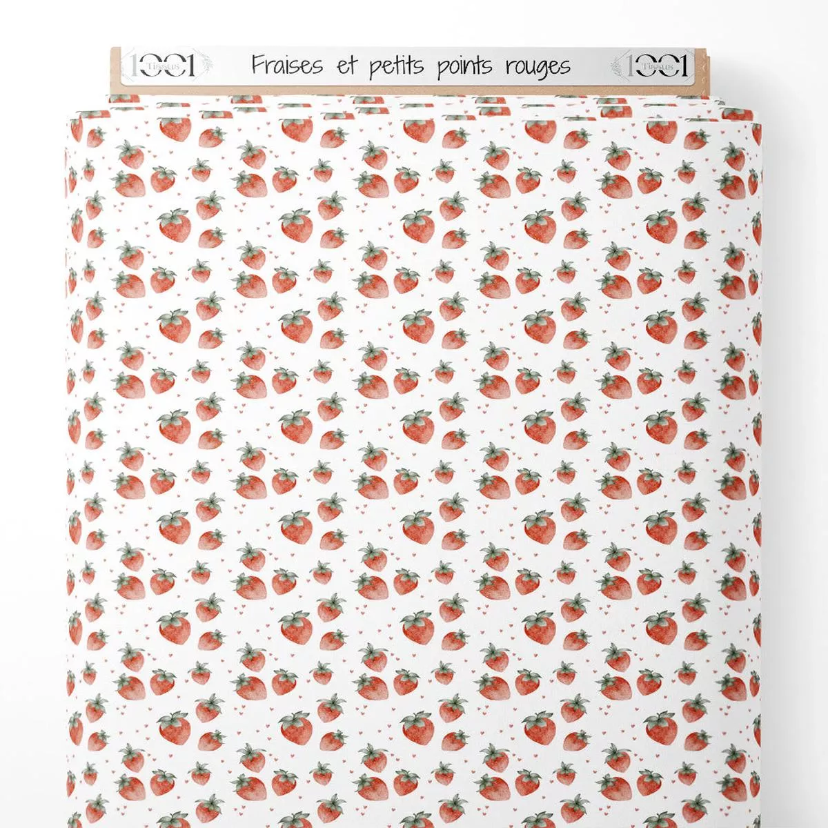 Tissu – Fraises et petits points rouges