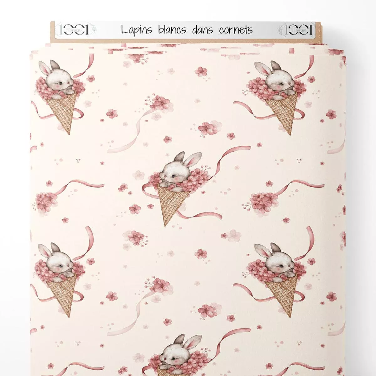 tissu-lapins-blancs-dans-cornets Tissu – Lapins blancs dans cornets