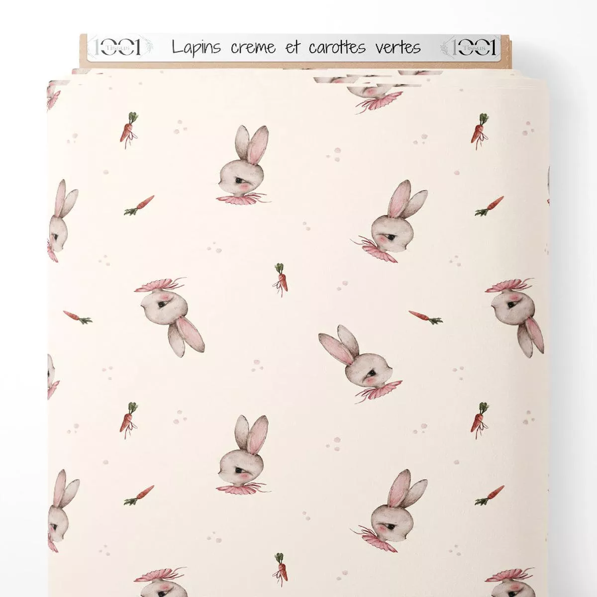 tissu-lapins-crme-et-carottes-vertes Tissu – Lapins crme et carottes vertes