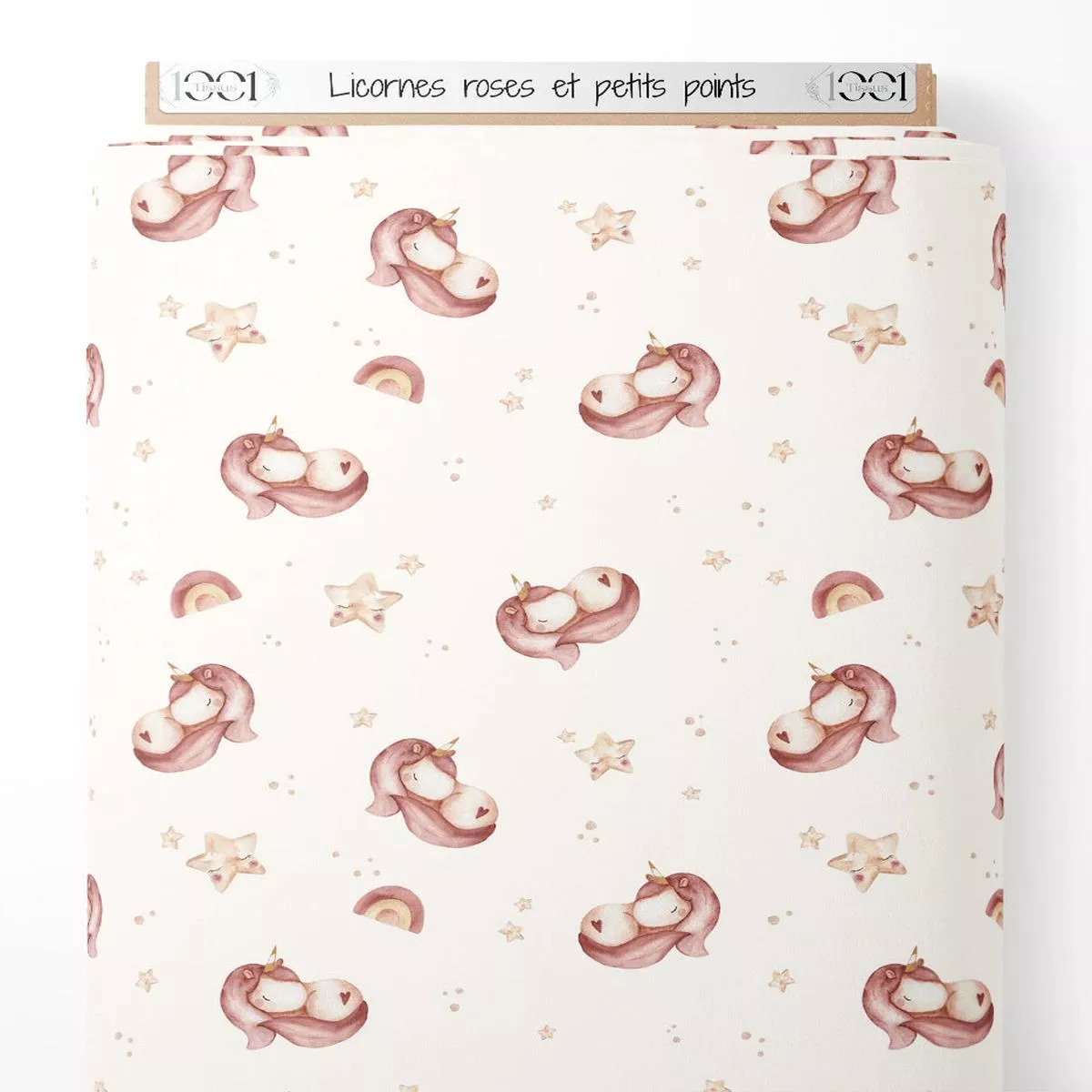 tissu-licornes-roses-et-petits-points Tissu – Licornes roses et petits points