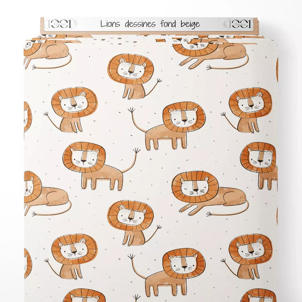tissu-lions-dessins-fond-beige Tissu – Lions dessins fond beige