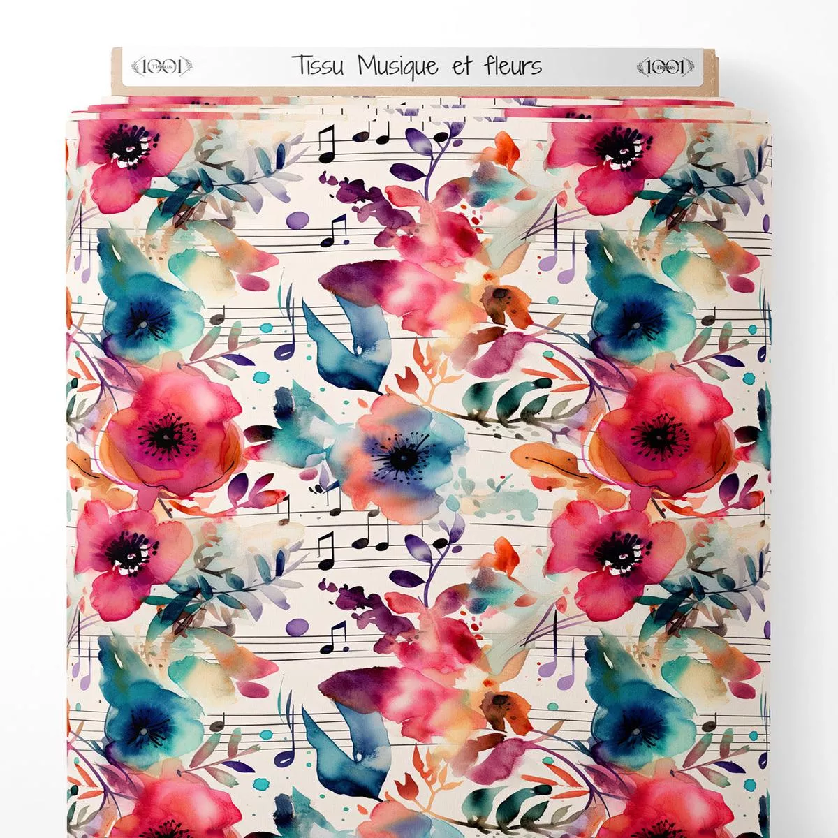 tissu-musique-et-fleurs Tissu – Musique et fleurs