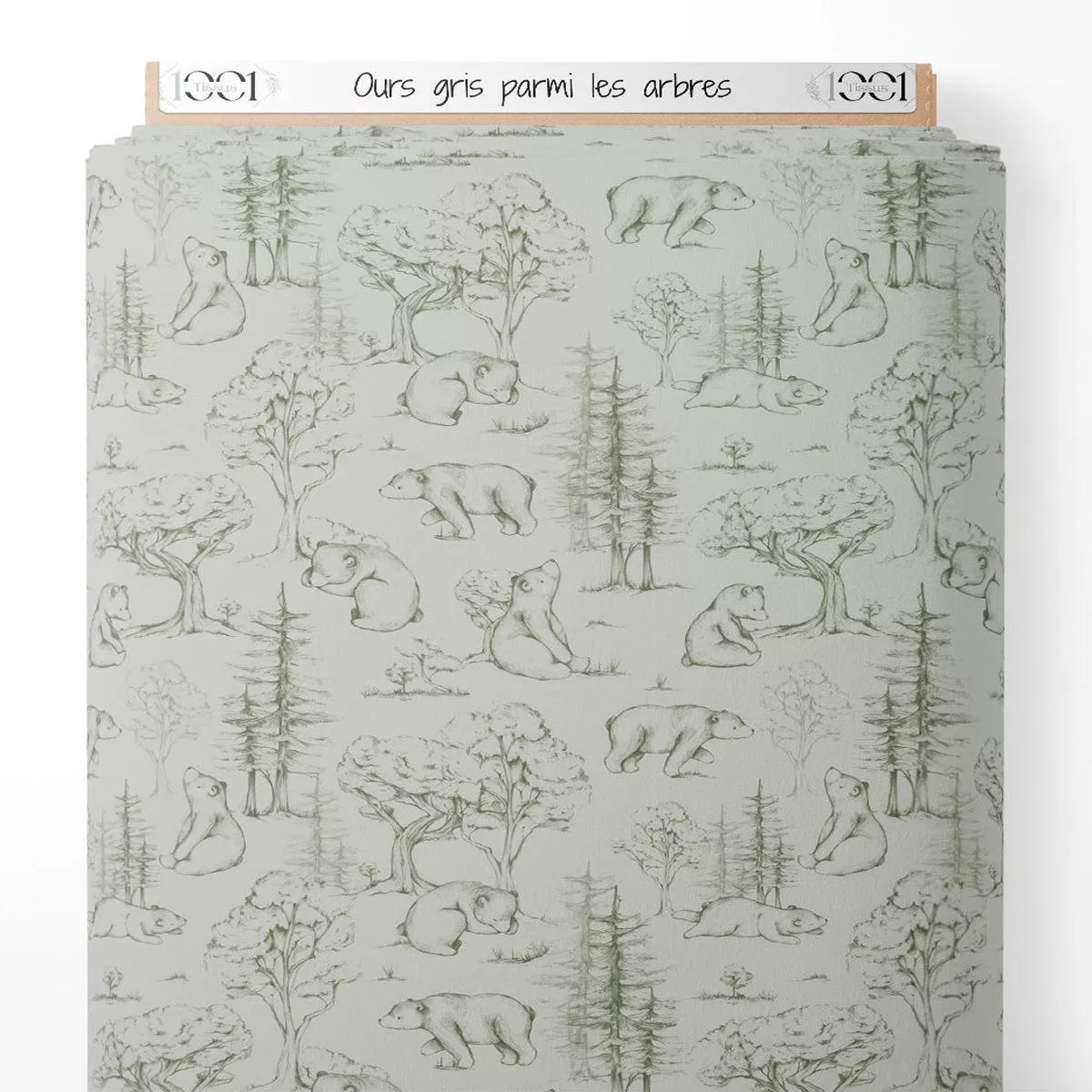 tissu-ours-gris-parmi-les-arbres Tissu – Ours gris parmi les arbres