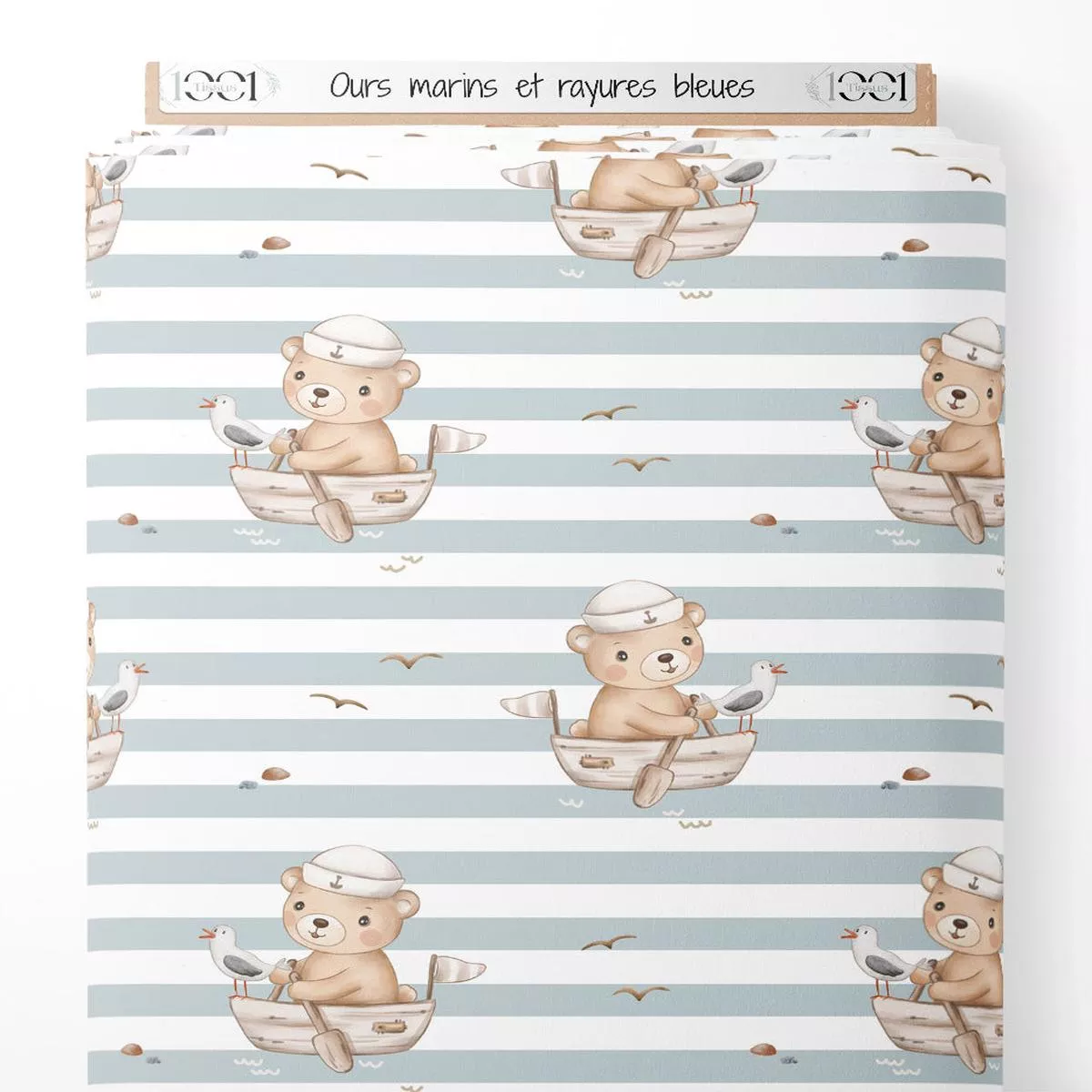tissu-ours-marins-et-rayures-bleues Tissu – Ours marins et rayures bleues