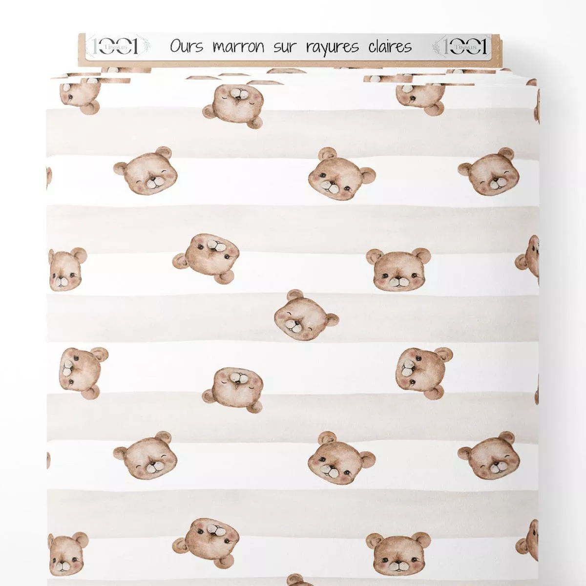 tissu-ours-marron-sur-rayures-claires Tissu – Ours marron sur rayures claires