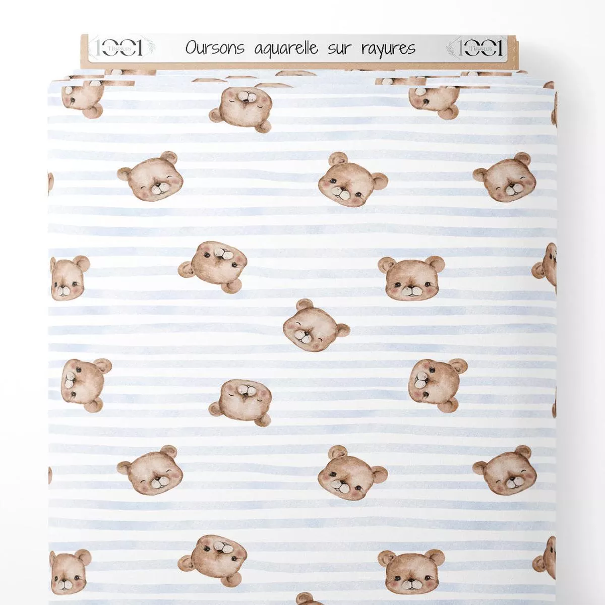 Tissu – Oursons aquarelle sur rayures