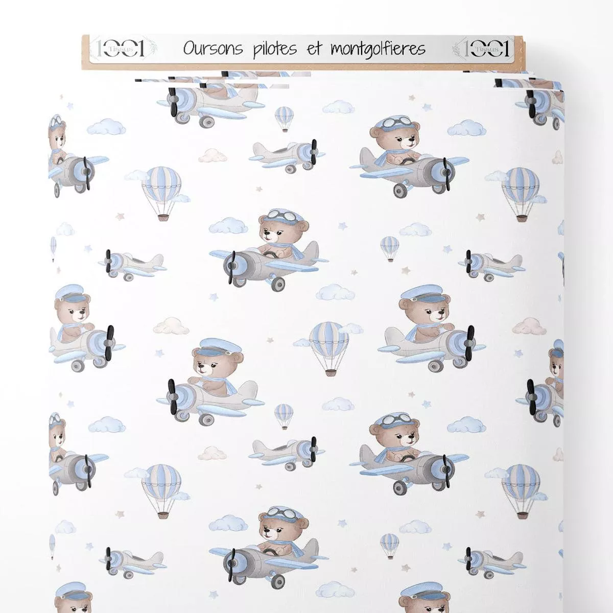 tissu-oursons-pilotes-et-montgolfires Tissu – Oursons pilotes et montgolfires