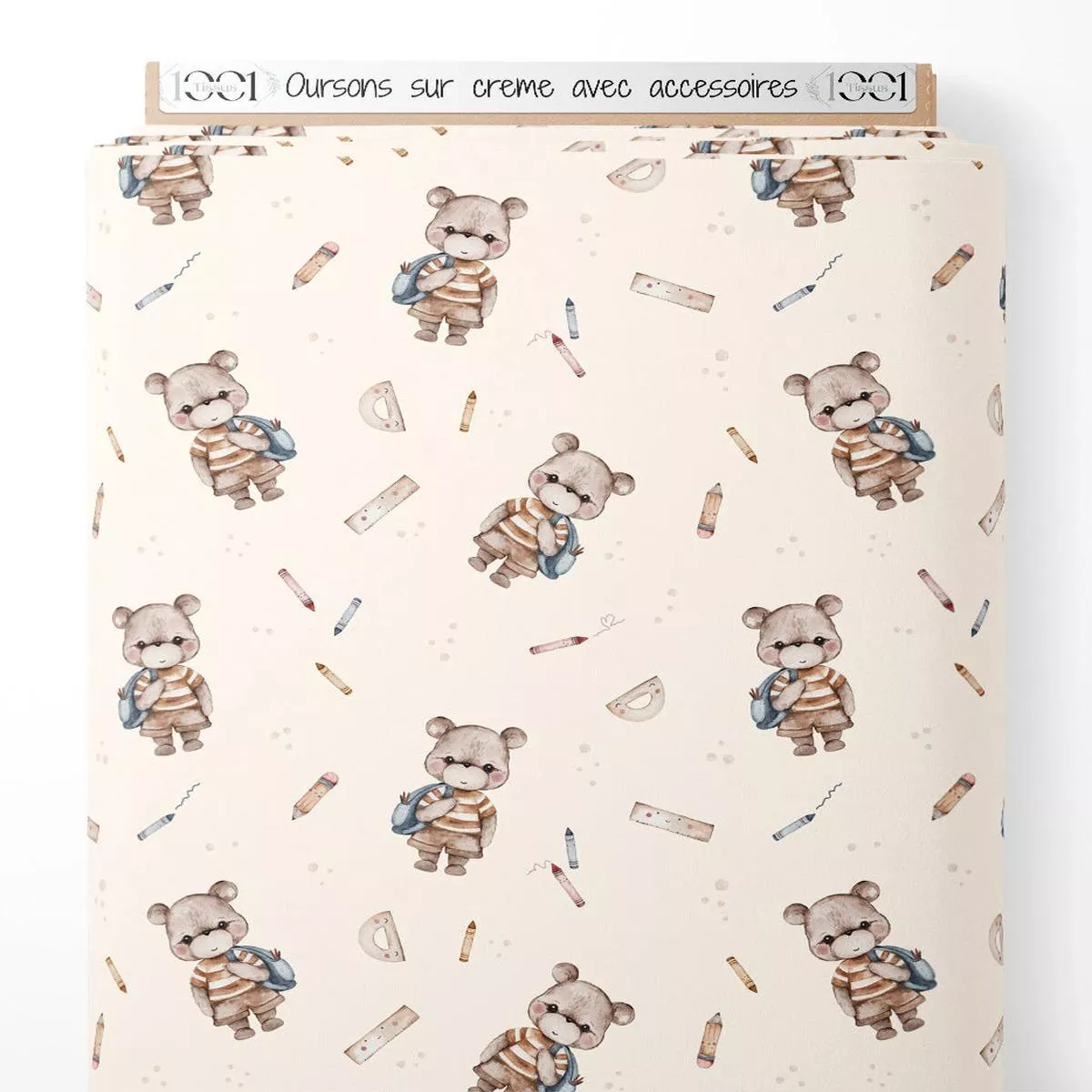 tissu-oursons-sur-crme-avec-accessoires Tissu – Oursons sur crme avec accessoires