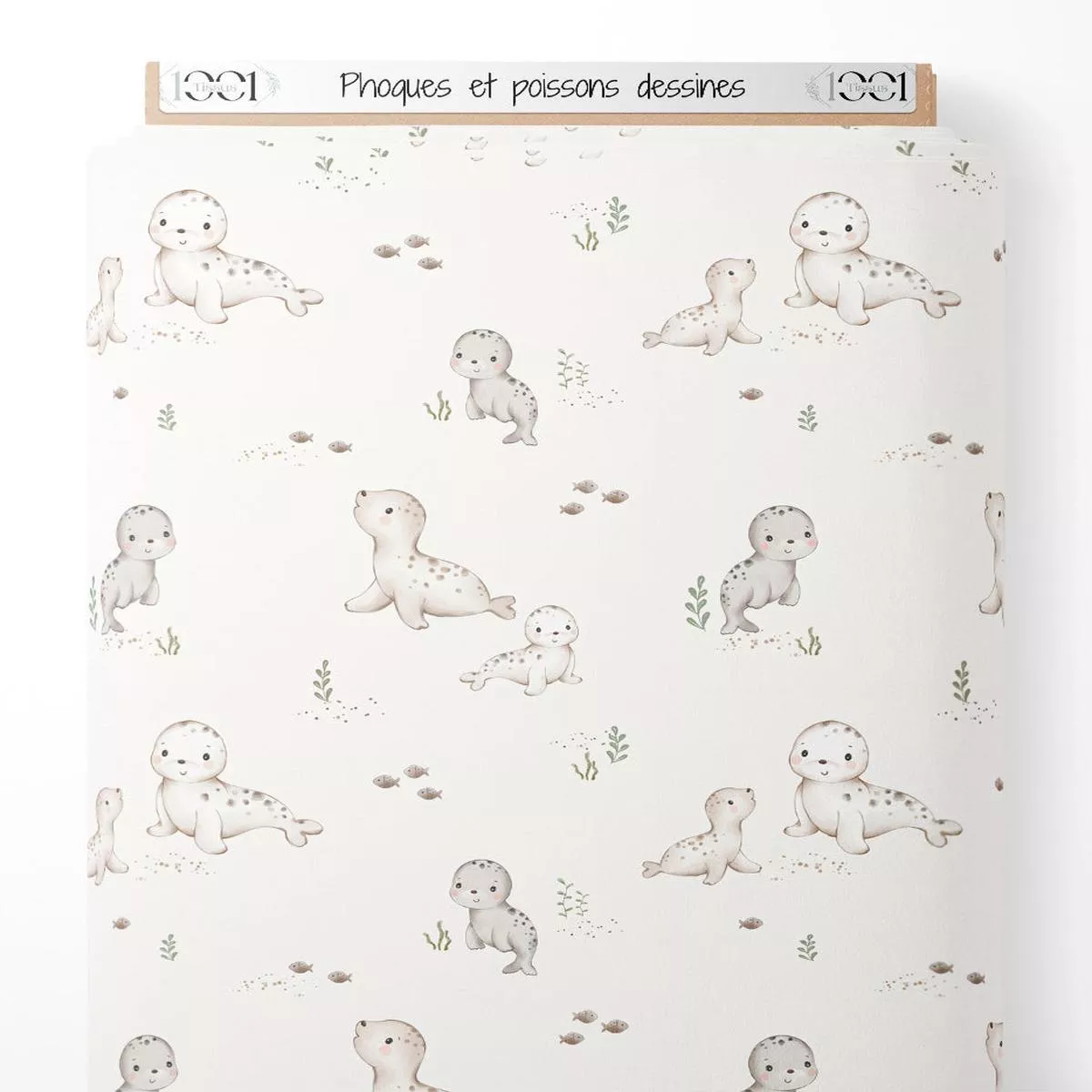 tissu-phoques-et-poissons-dessins Tissu – Phoques et poissons dessins