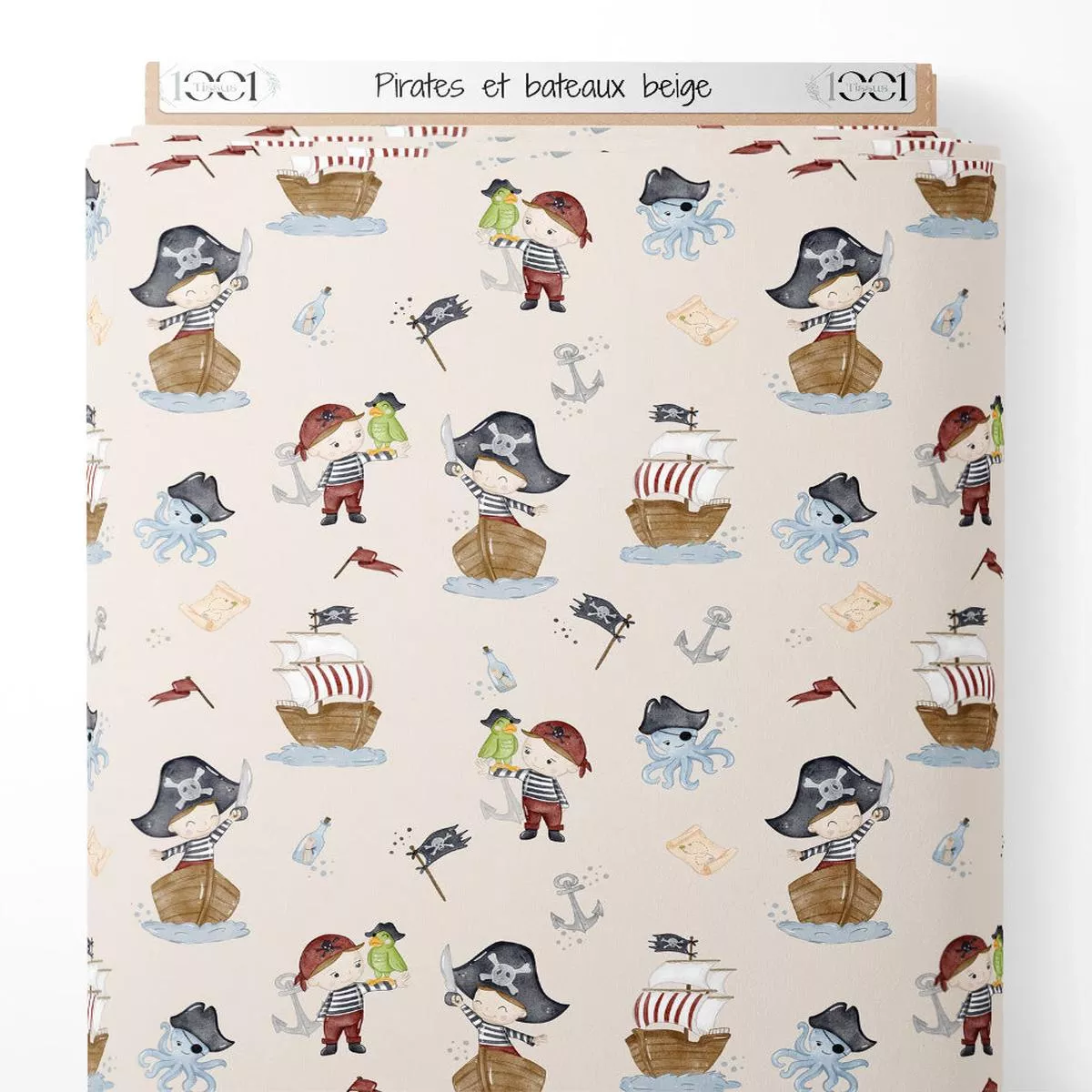 Tissu – Pirates et bateaux beige