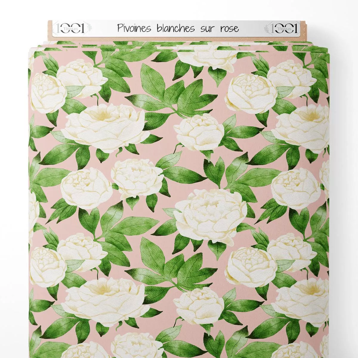 Tissu – Pivoines blanches sur rose