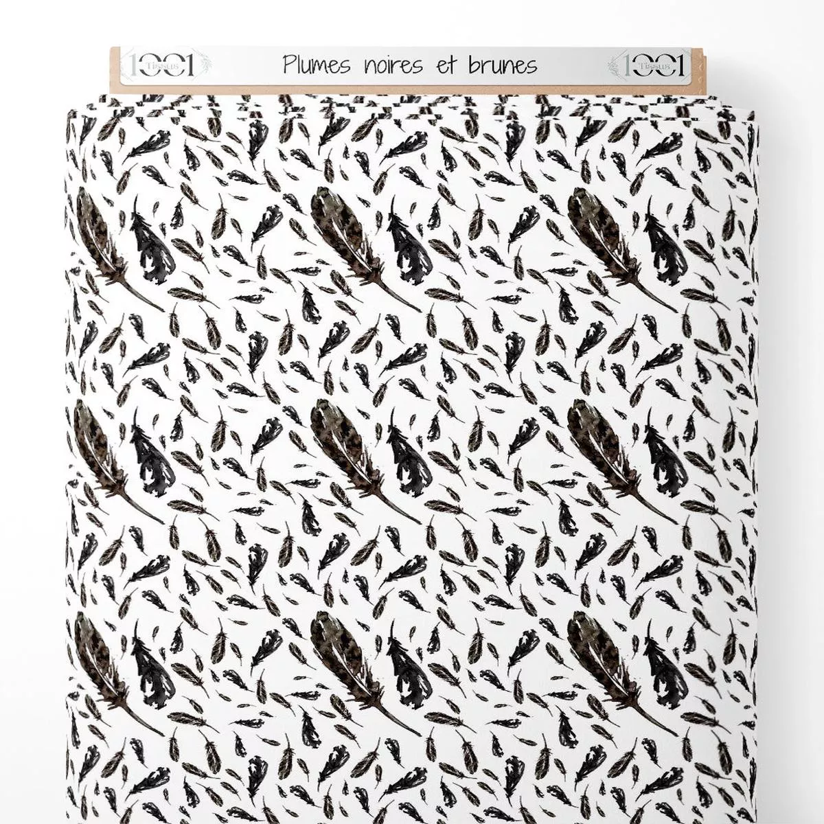 tissu-plumes-noires-et-brunes Tissu – Plumes noires et brunes