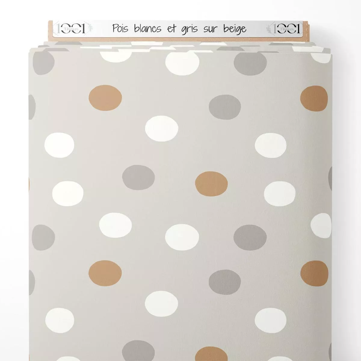 tissu-pois-blancs-et-gris-sur-beige Tissu – Pois blancs et gris sur beige