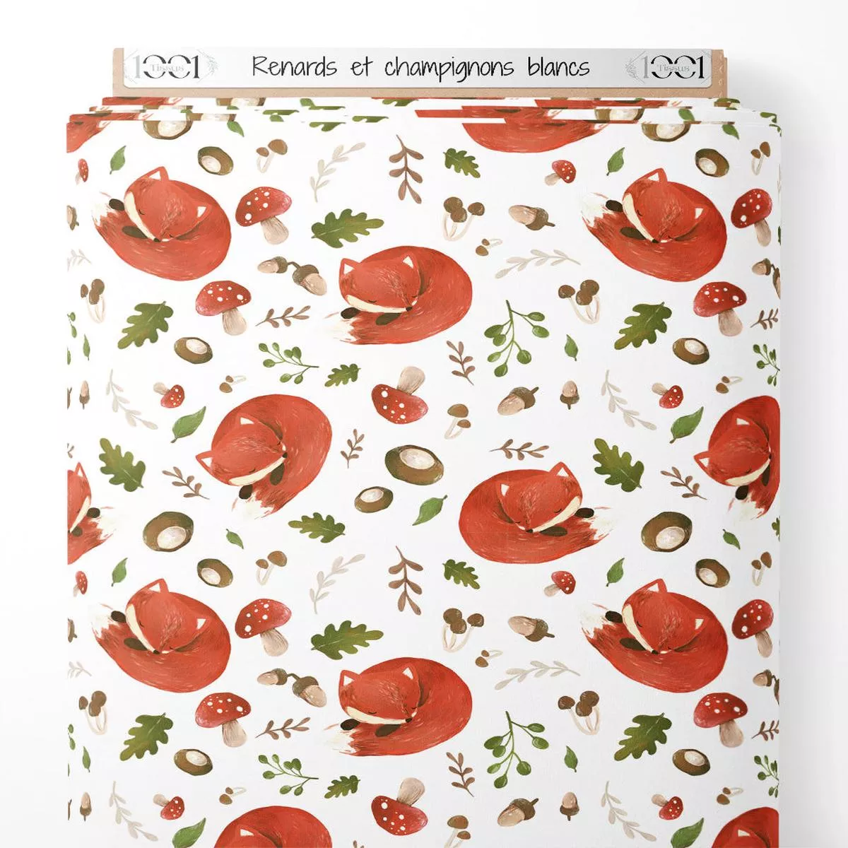 tissu-renards-et-champignons-blancs Tissu – Renards et champignons blancs