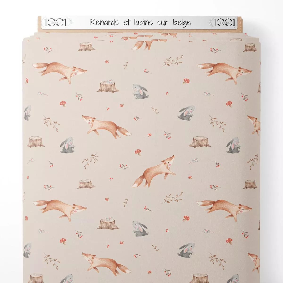 tissu-renards-et-lapins-sur-beige Tissu – Renards et lapins sur beige