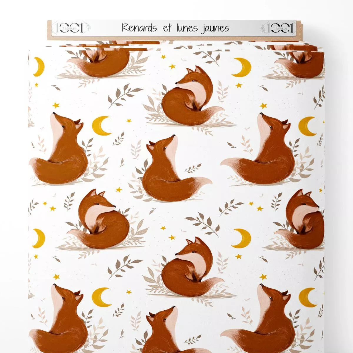tissu-renards-et-lunes-jaunes Tissu – Renards et lunes jaunes