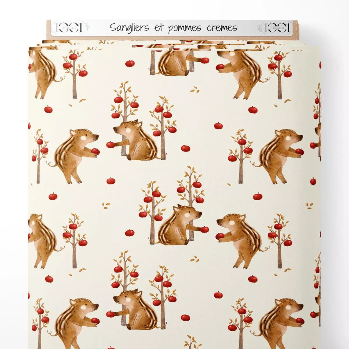 Tissu – Sangliers et pommes crmes