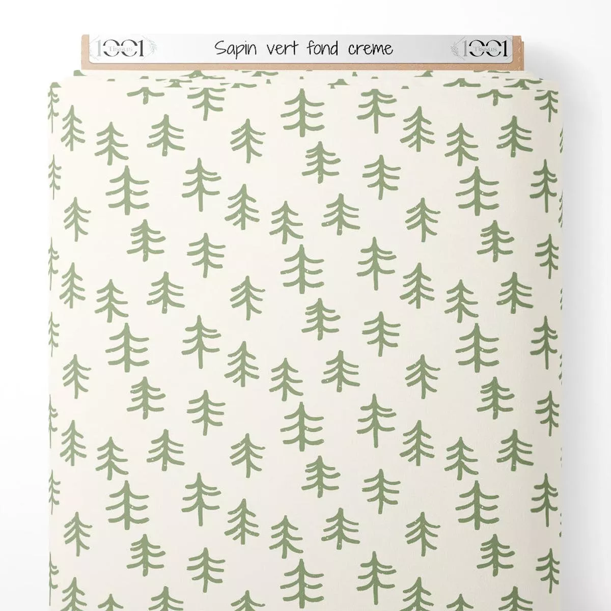 tissu-sapin-vert-sur-fond-crme Tissu – Sapin vert sur fond crme
