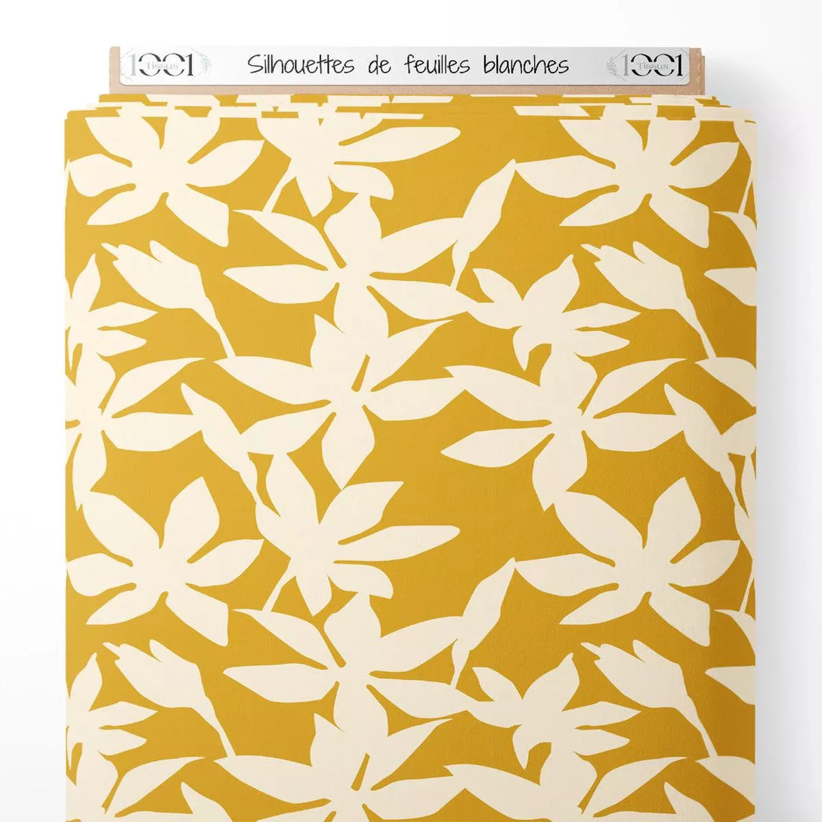 Tissu – Silhouettes de feuilles blanches