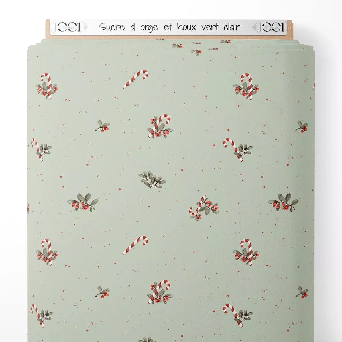 tissu-sucre-d-orge-et-houx-vert-clair Tissu – Sucre d’orge et houx vert clair