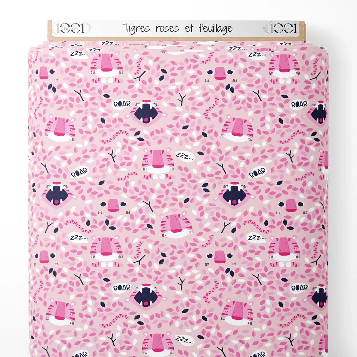 tissu-tigres-roses-et-feuillage Tissu – Tigres roses et feuillage