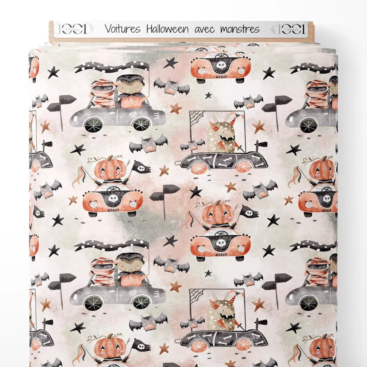 tissu-voitures-halloween-avec-monstres Tissu – Voitures Halloween avec monstres