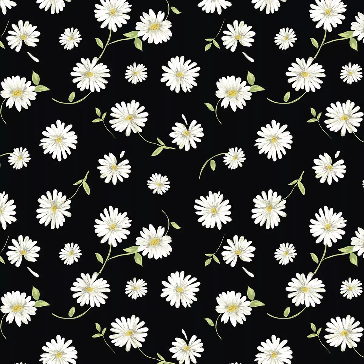 Tossed Daisies Fabric – Black