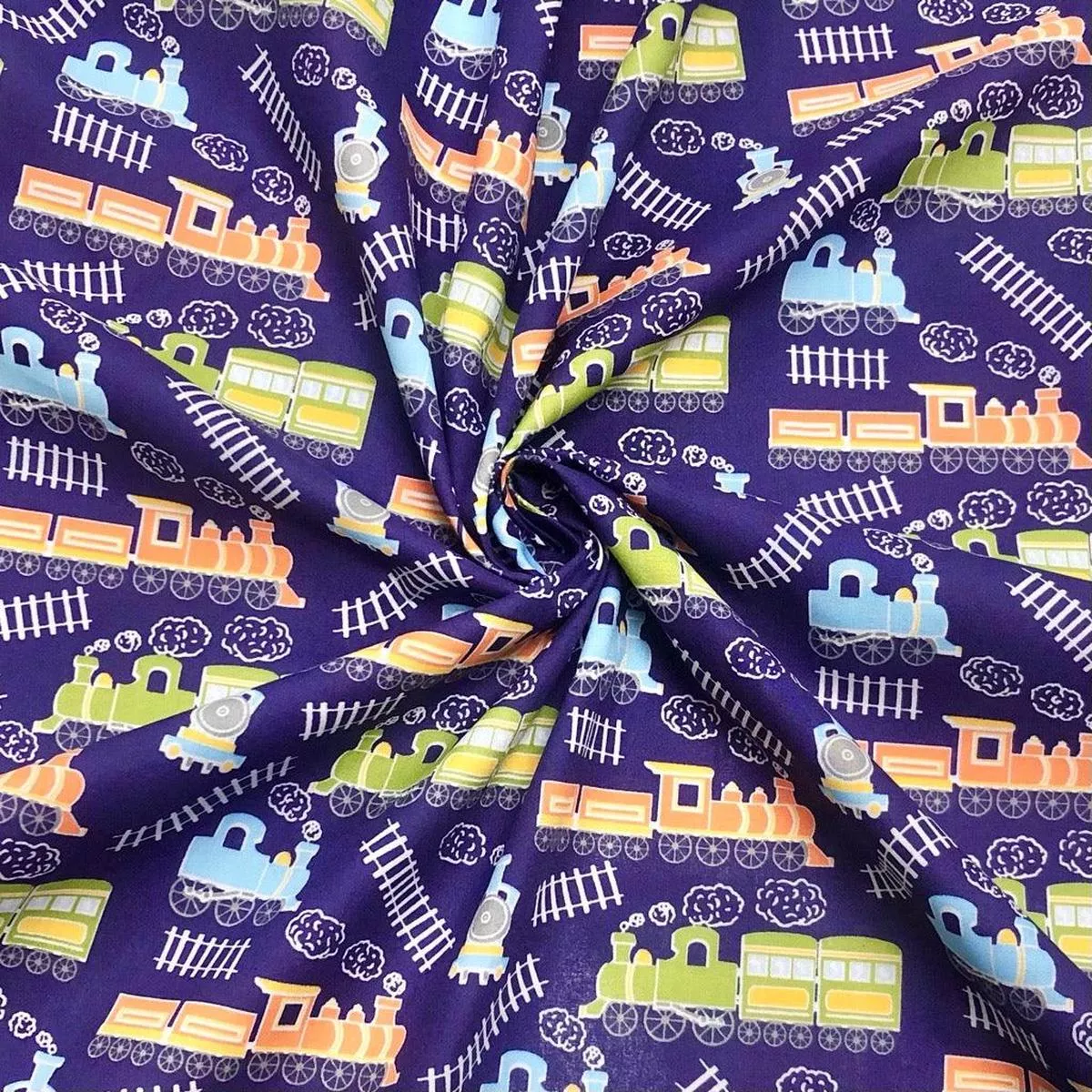 trains-on-navy-polycotton-fabric Trains on Navy Polycotton Fabric