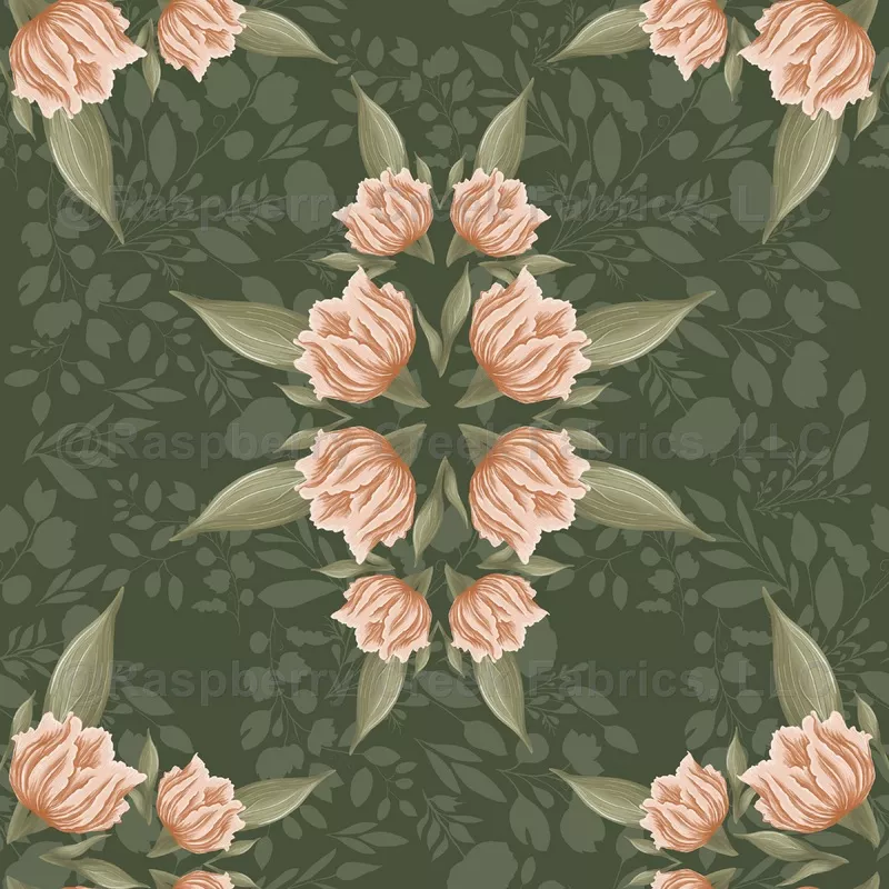 Tulips flowers on Dark Green Wallpaper