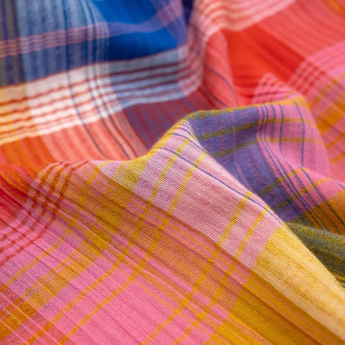 Tutti Frutti Plaid Crinkle Cotton Gauze – Taffy/Lapis/Multi