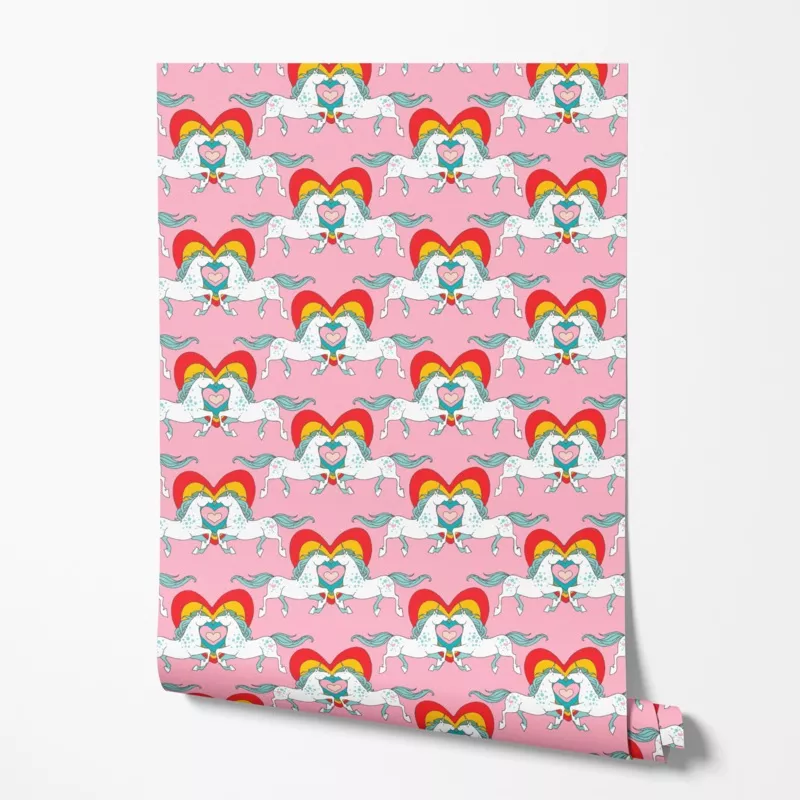 unicorn-kisses-on-blush-wallpaper Unicorn Kisses on Blush Wallpaper