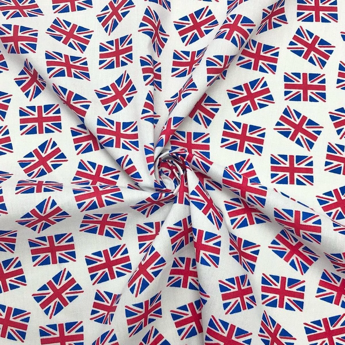 union-jack-flags-on-white-polycotton-fabric Union Jack Flags on White Polycotton Fabric