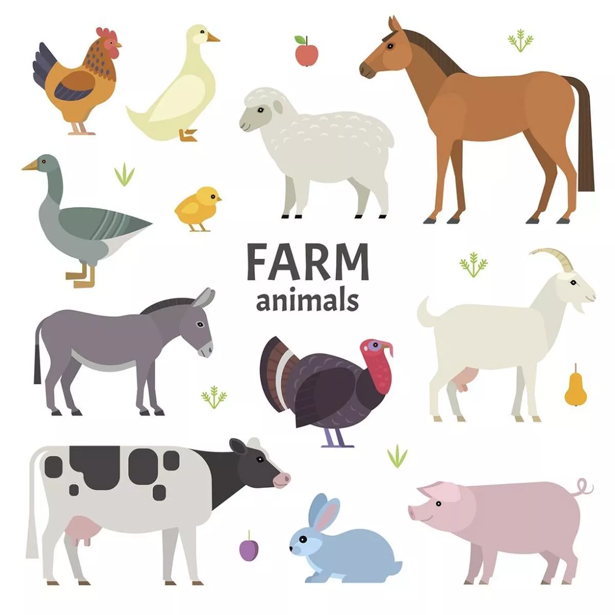 various-farm-animal-fabric-panel-white Various Farm Animal Fabric Panel – White