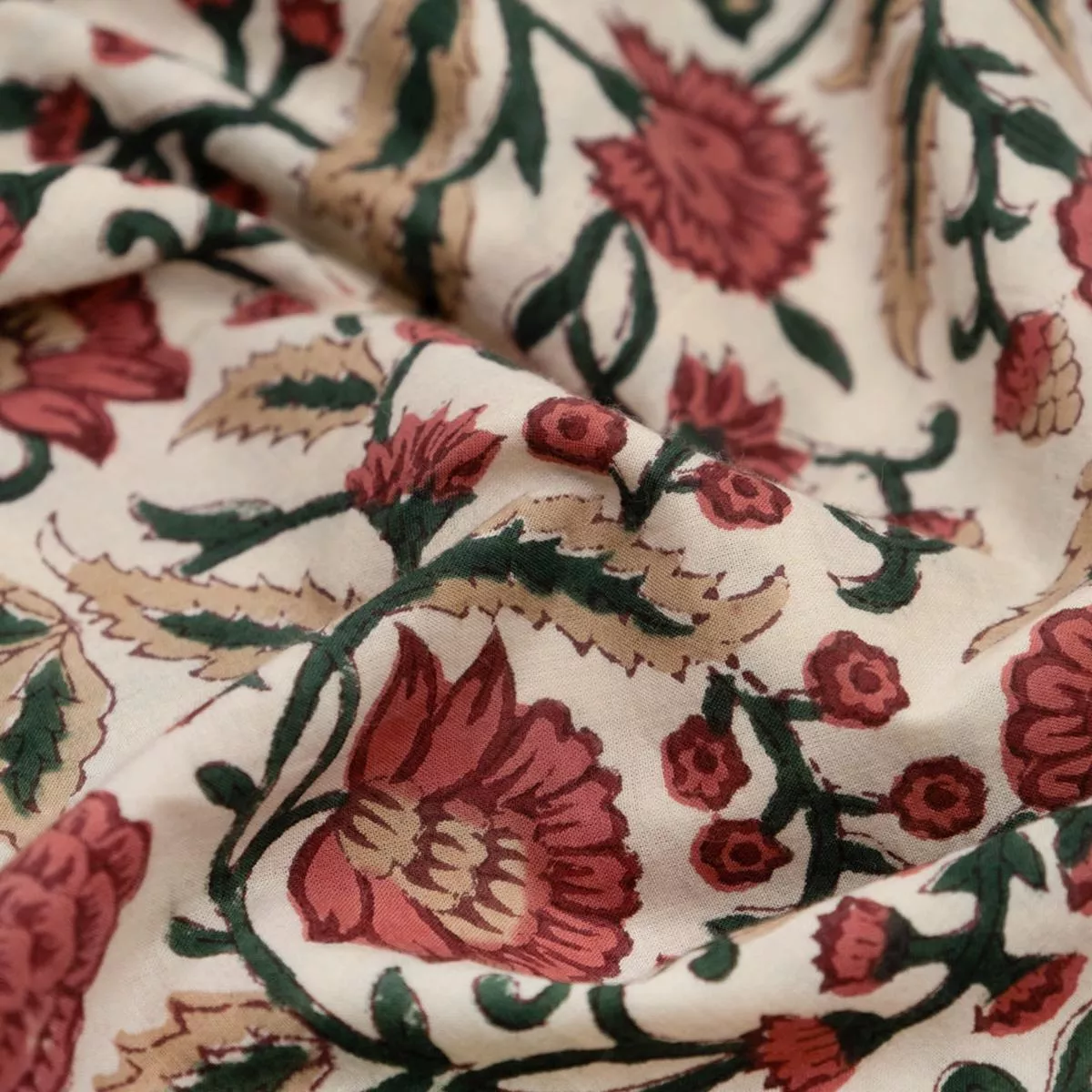 vine-block-printed-organic-cotton-batiste-bone-garnet-forest Vine Block Printed Organic Cotton Batiste – Bone/Garnet/Forest