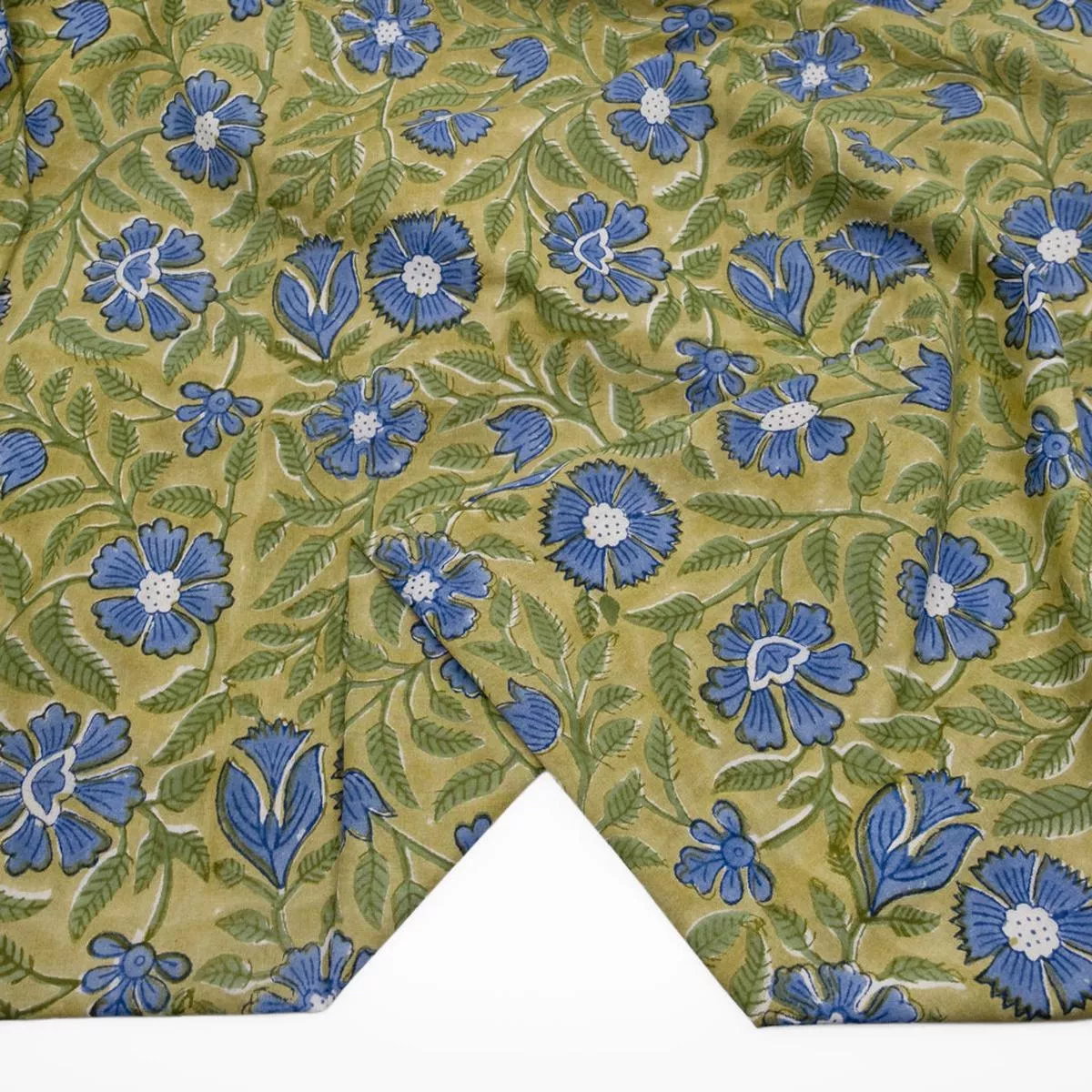 vine-block-printed-organic-cotton-batiste-pear-cornflower Vine Block Printed Organic Cotton Batiste – Pear/Cornflower