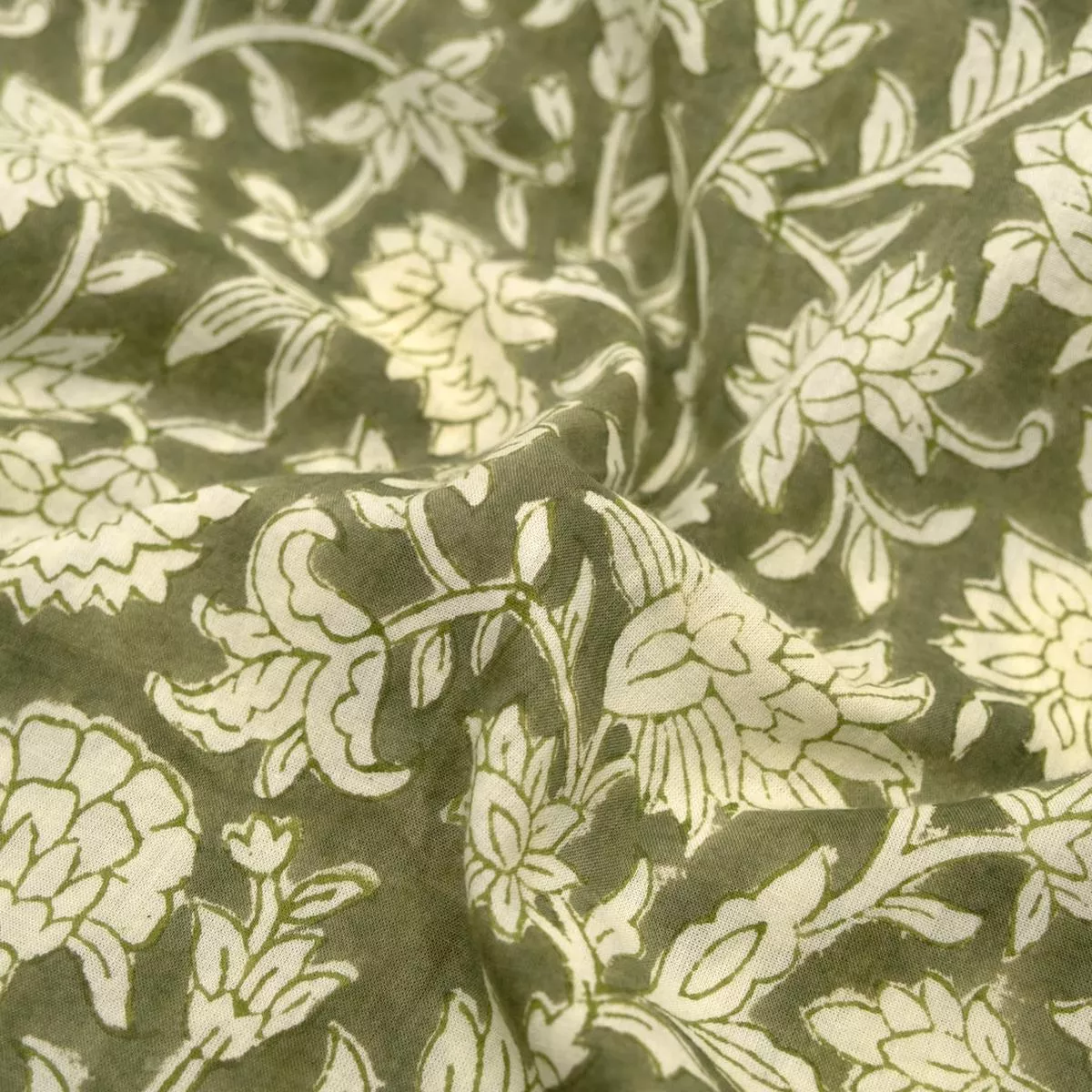 vine-block-printed-organic-cotton-batiste-thyme-ivory Vine Block Printed Organic Cotton Batiste – Thyme/Ivory