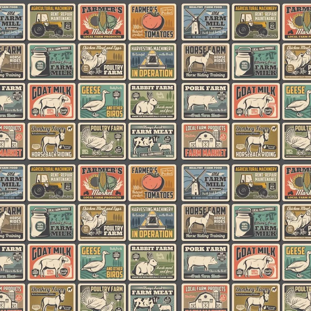 vintage-agriculture-poster-fabric-multi Vintage Agriculture Poster Fabric – Multi