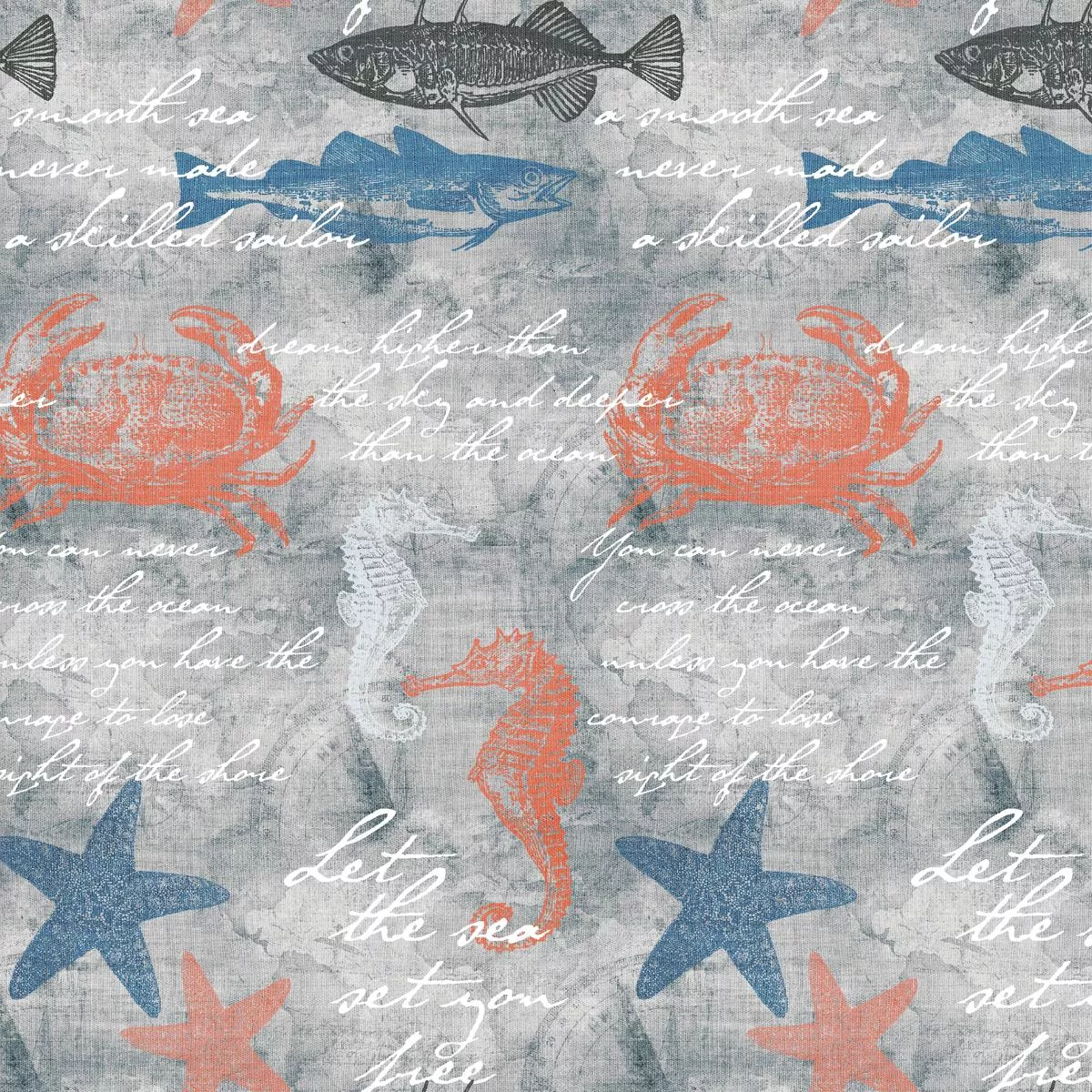 vintage-beach-life-on-gray-fabric Vintage Beach Life on Gray Fabric