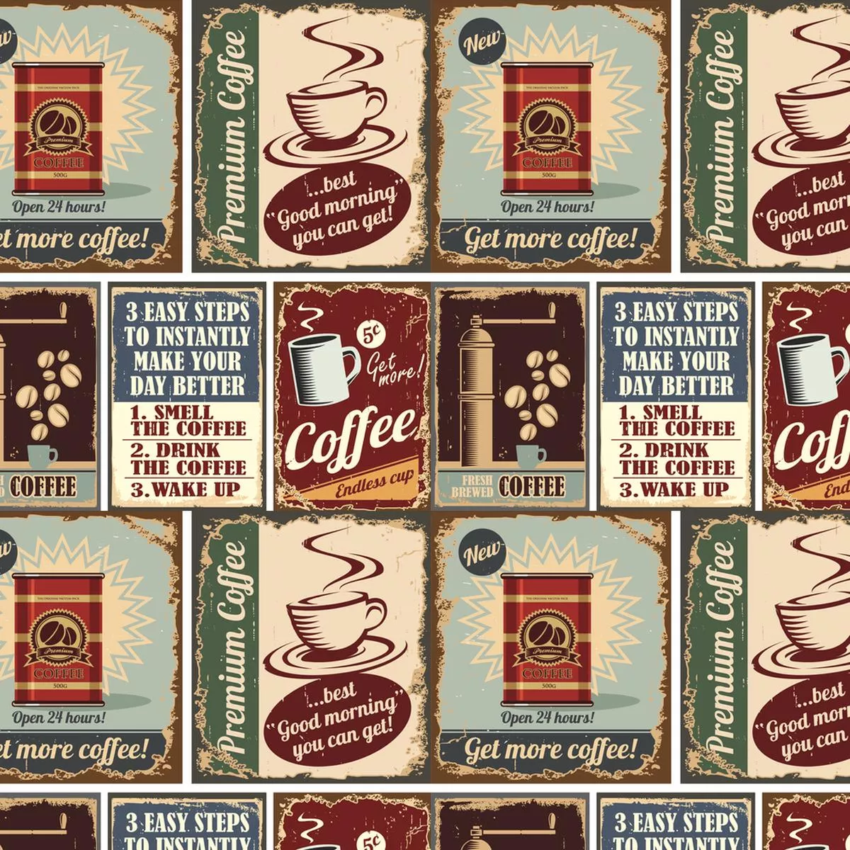 Vintage Coffee Poster Fabric – Multi