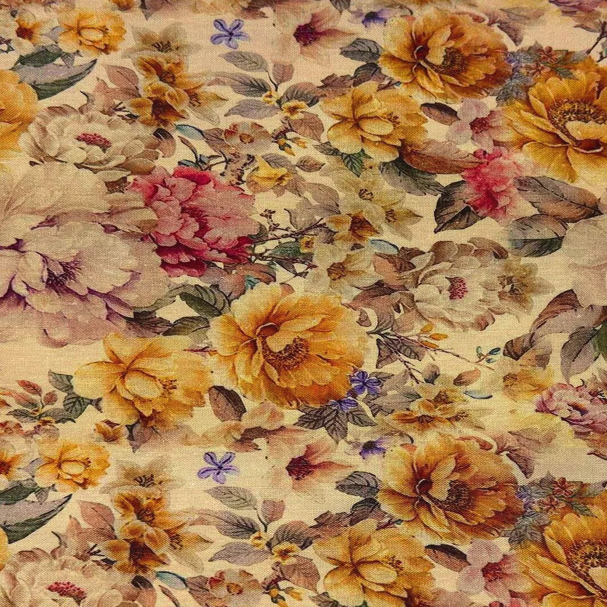Vintage Floral Linen Blend Gold / Multi