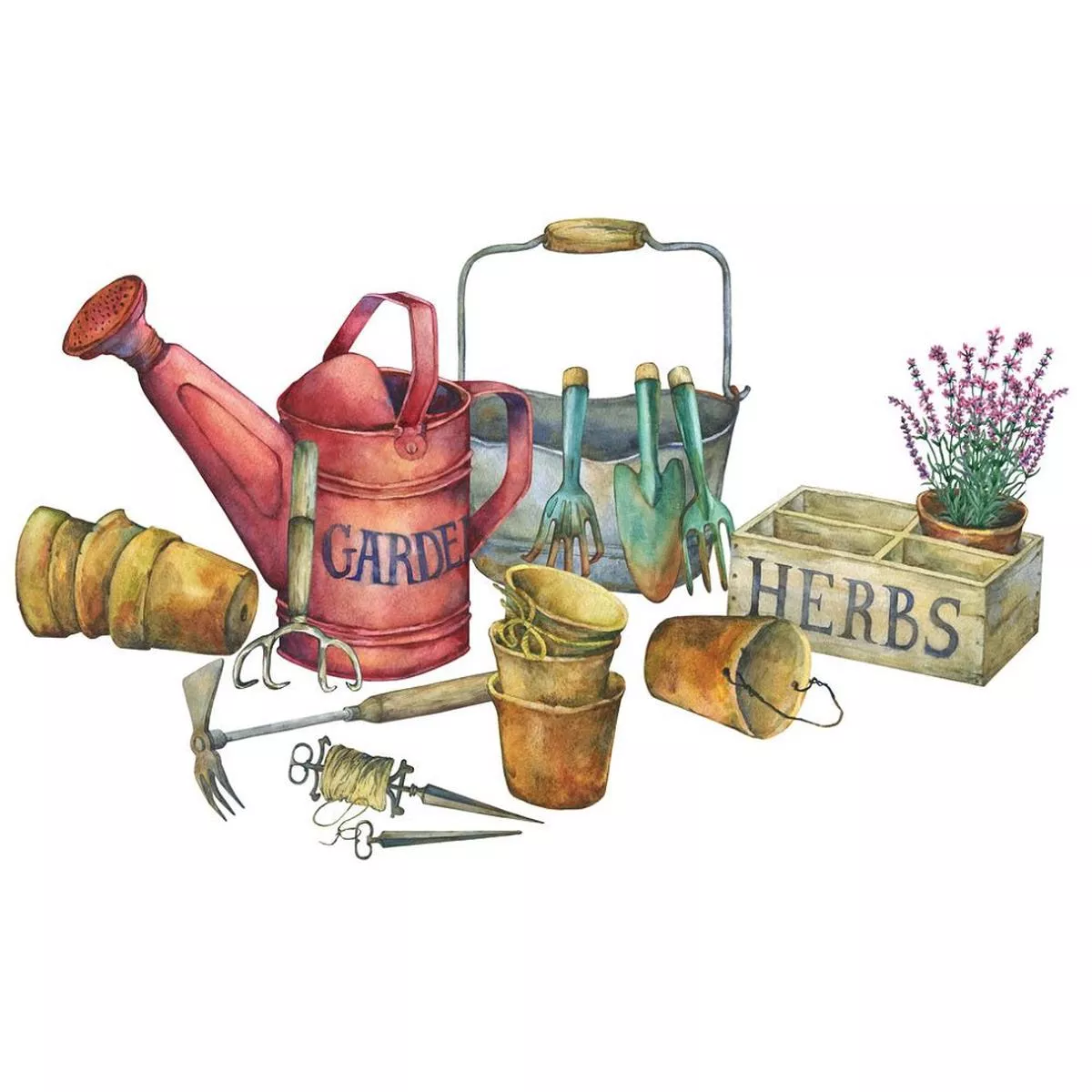 vintage-gardening-tools-fabric-panel Vintage Gardening Tools Fabric Panel