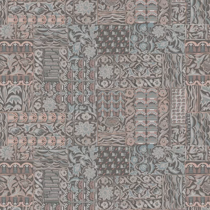 vintage-gray-botanical-patchwork-fabric Vintage Gray Botanical Patchwork Fabric