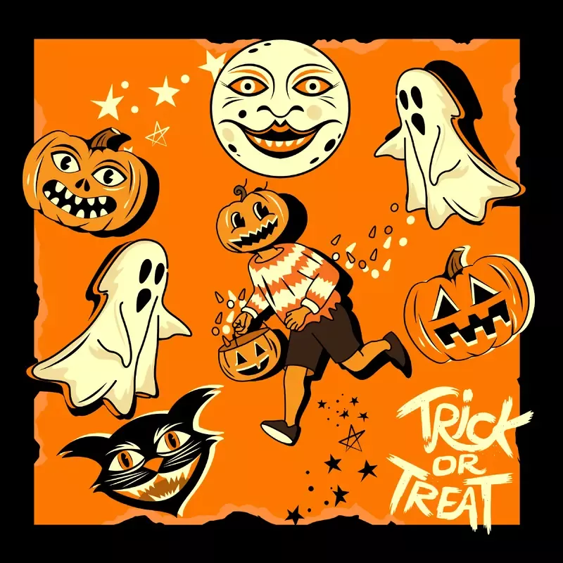 vintage-halloween-characters-fabric-panel Vintage Halloween Characters Fabric Panel